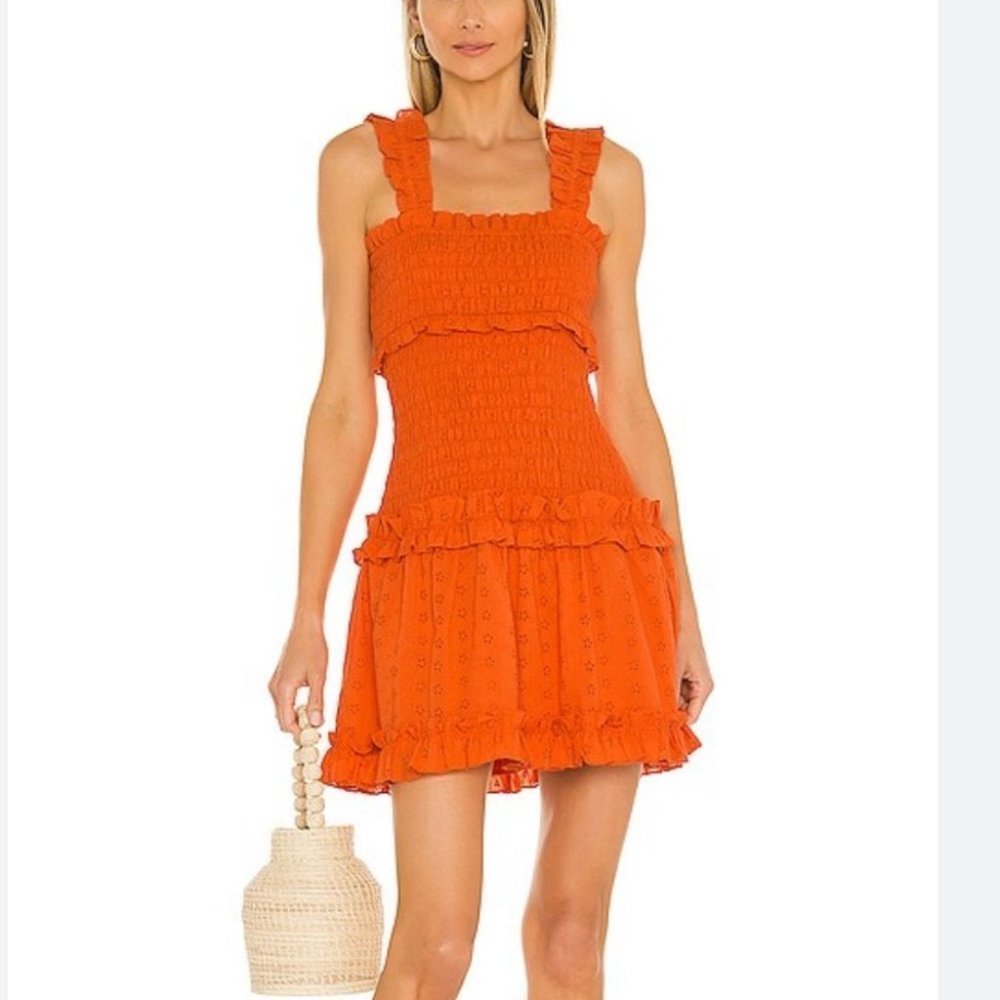 SAYLOR Orange Ruffled Smocked Mini Dress